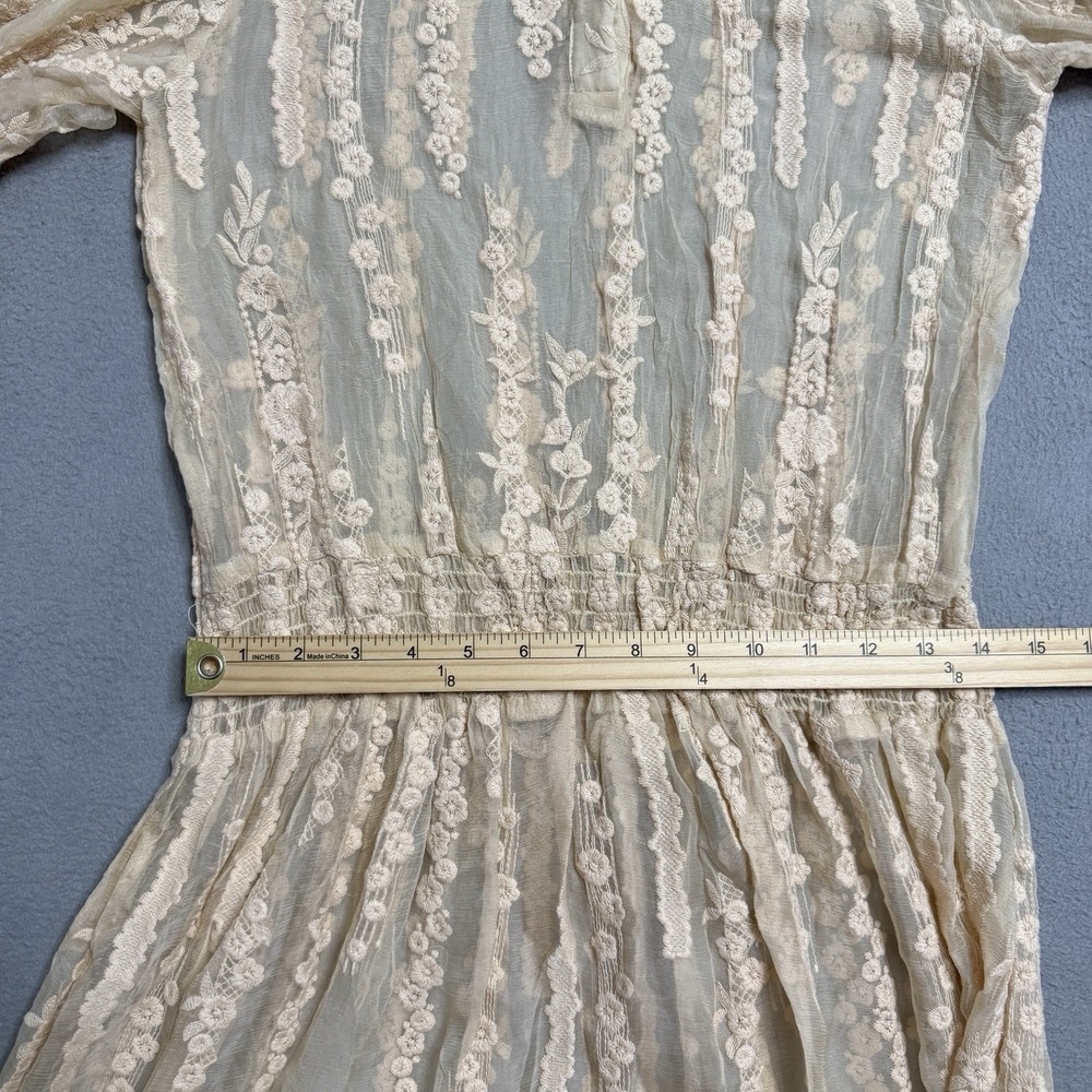 Sundance Dress Womens‎ Small Peach Silk Embroidered Sheer Boho Cottage NO LINER - Picture 8 of 14